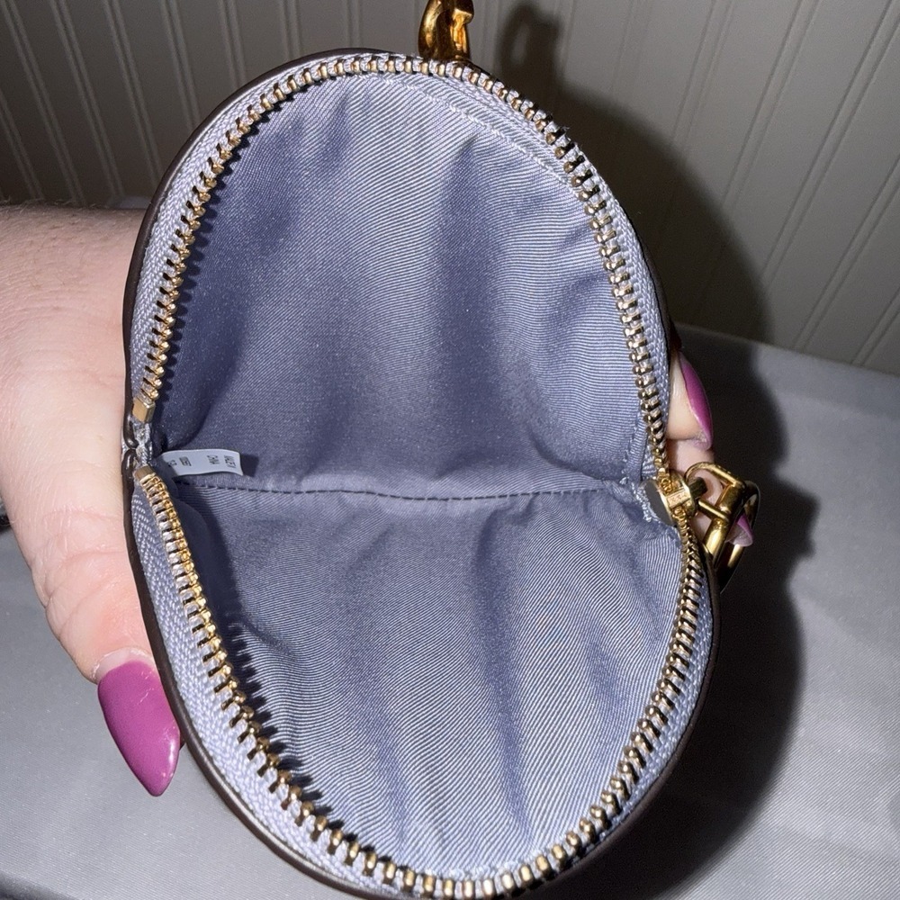 Tory Burch Coin Pouch Bag Charm Circular Wallet With Clip Periwinkle Purple EUC - Picture 7 of 11